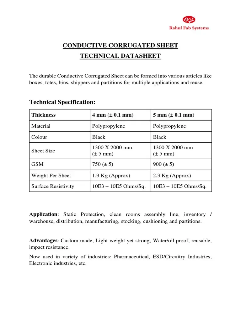 Conductive Sheets Dimension Drawings