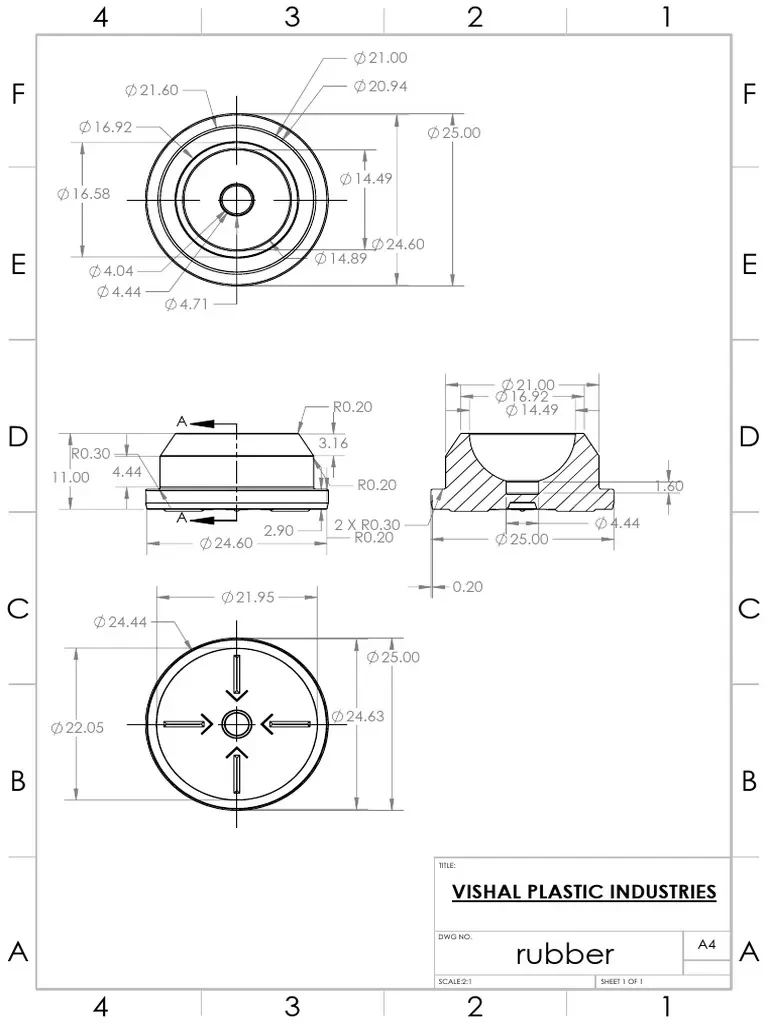 Custom Moulded Rubber Components Dimension Drawings