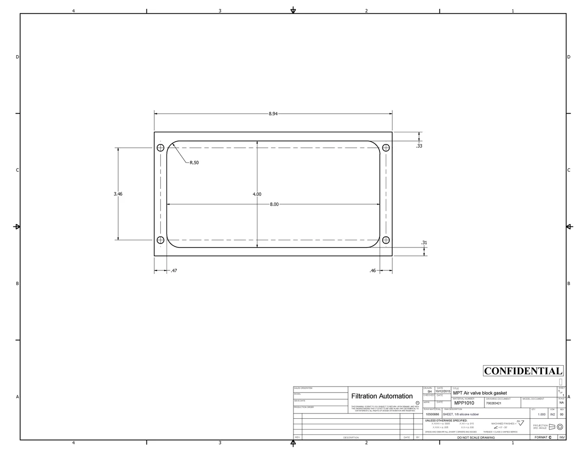 Custom-Thickness Silicone Sheets Dimension Drawings