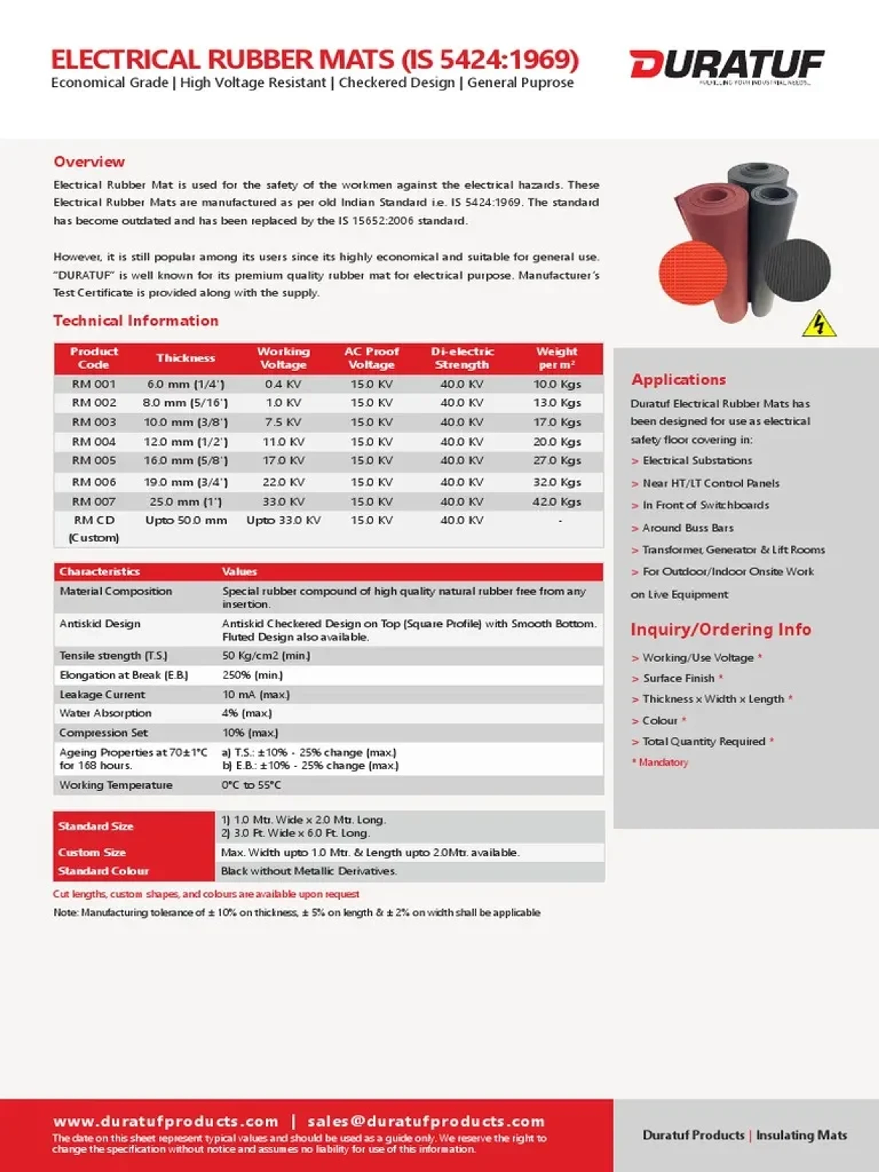 Electrical Rubber Mats Dimension Drawings
