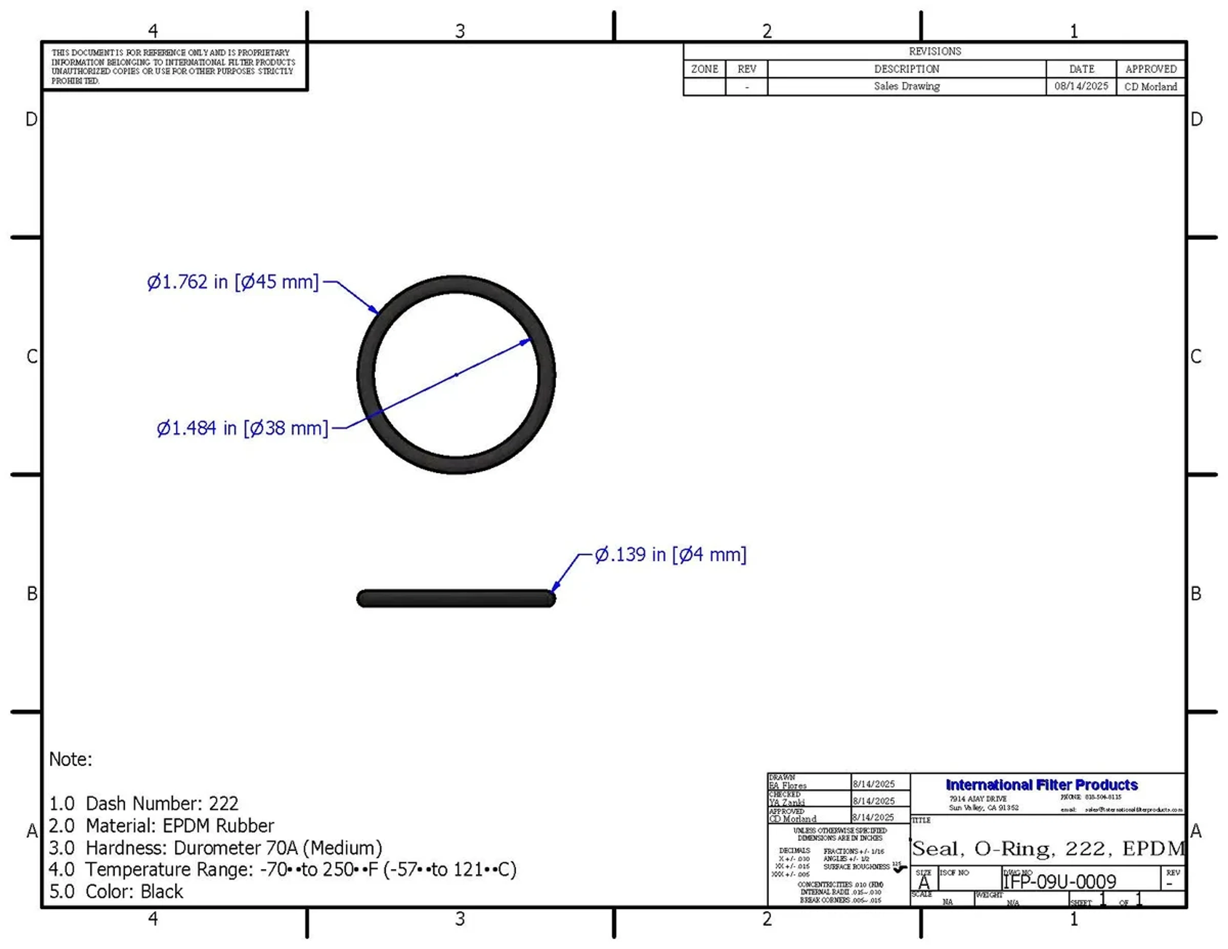 EPDM O-Rings Dimension Drawings