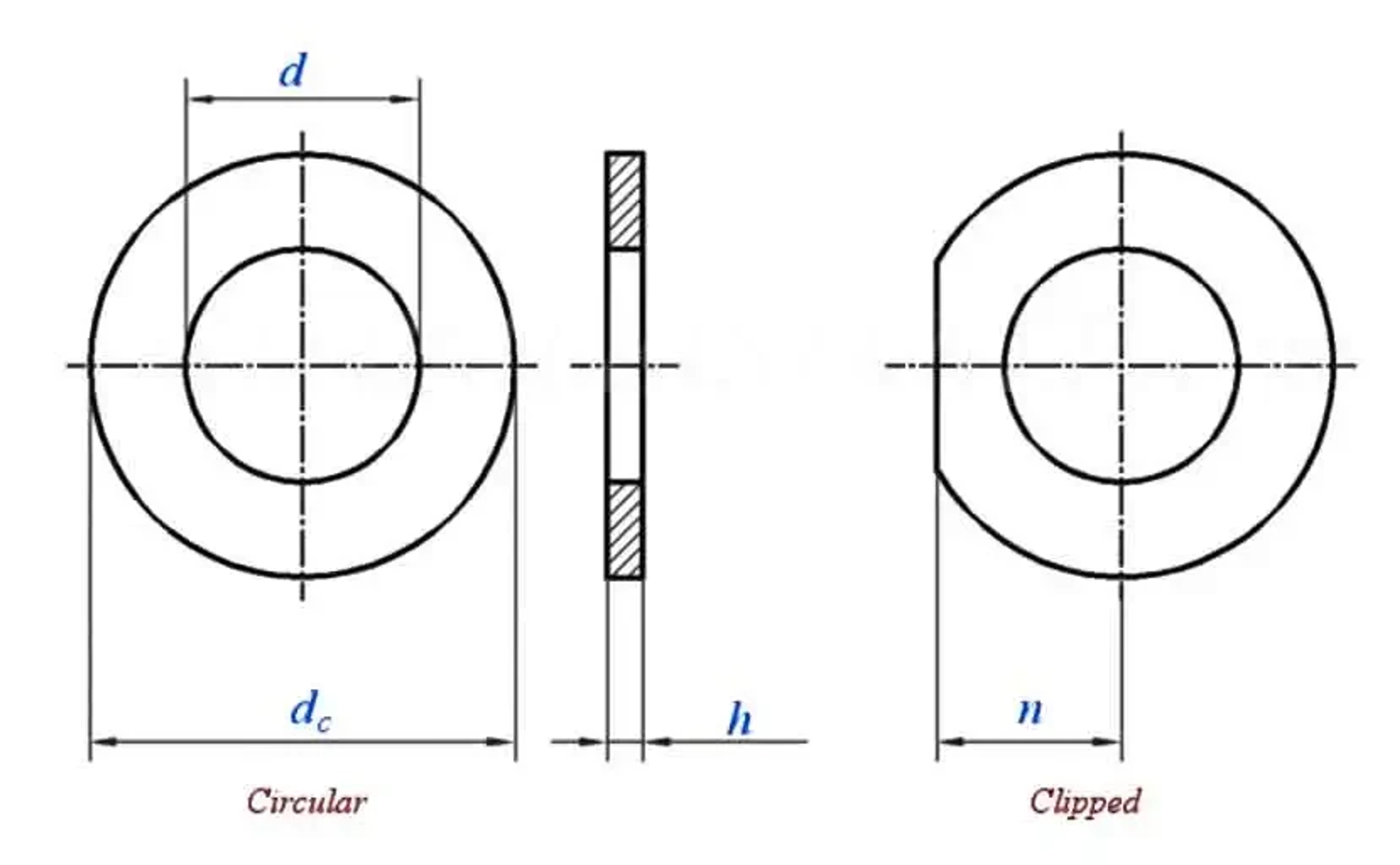 FKM / Viton Washers Dimension Drawings