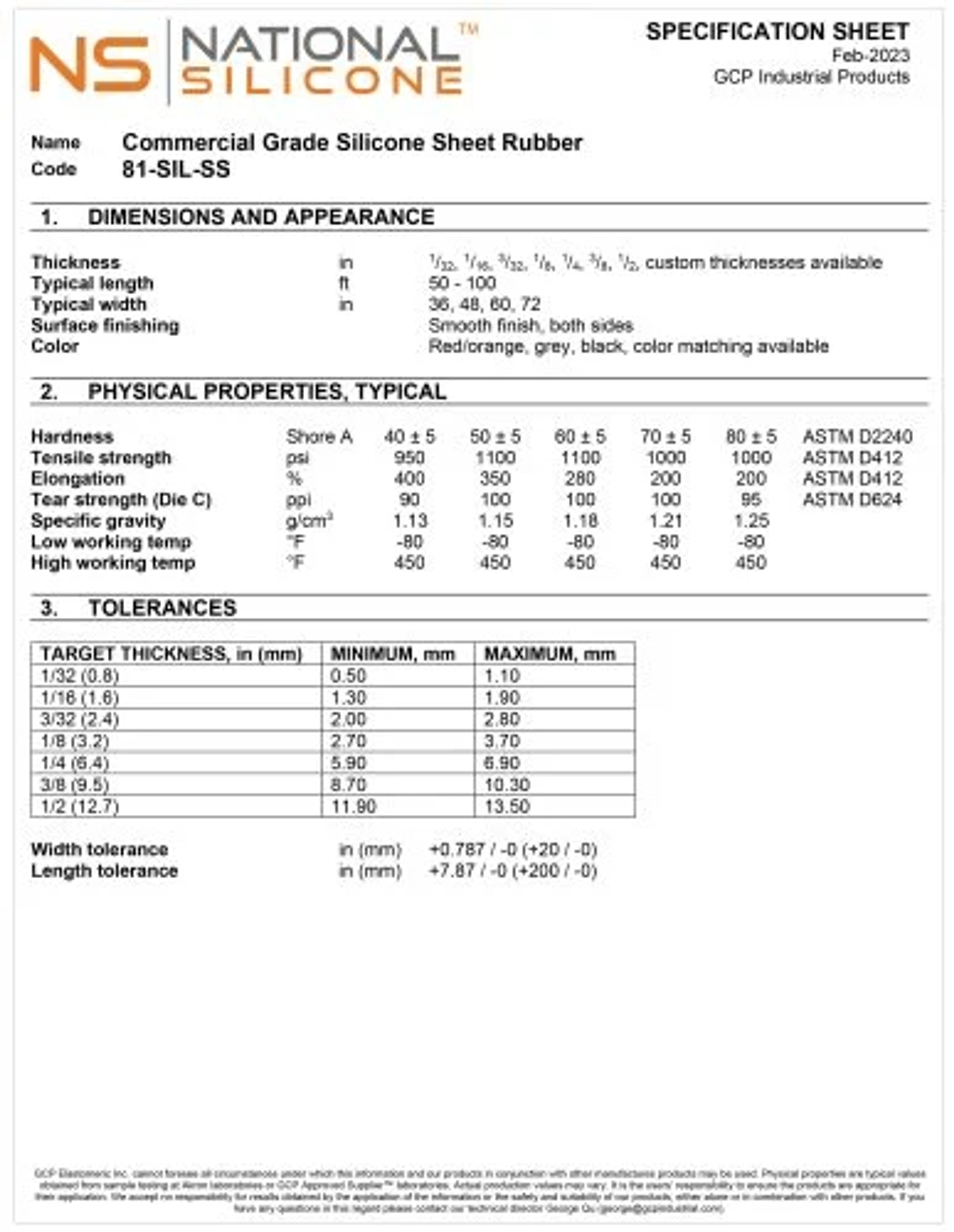 High-Temperature Silicone Sheets Dimension Drawings