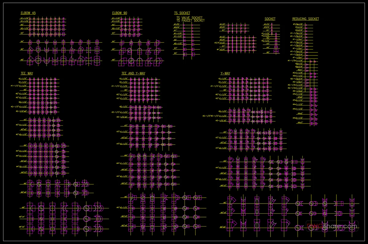 Plastic Fittings Dimension Drawings