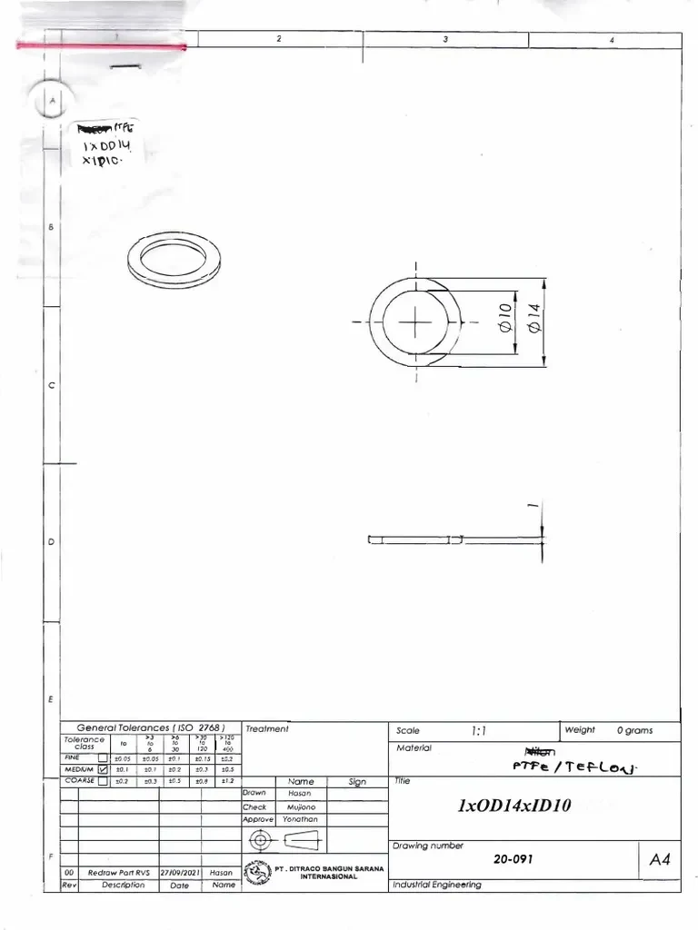 PTFE Rings Dimension Drawings