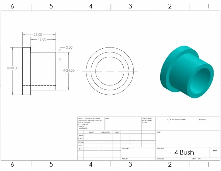 PU Bushes Dimension Drawings