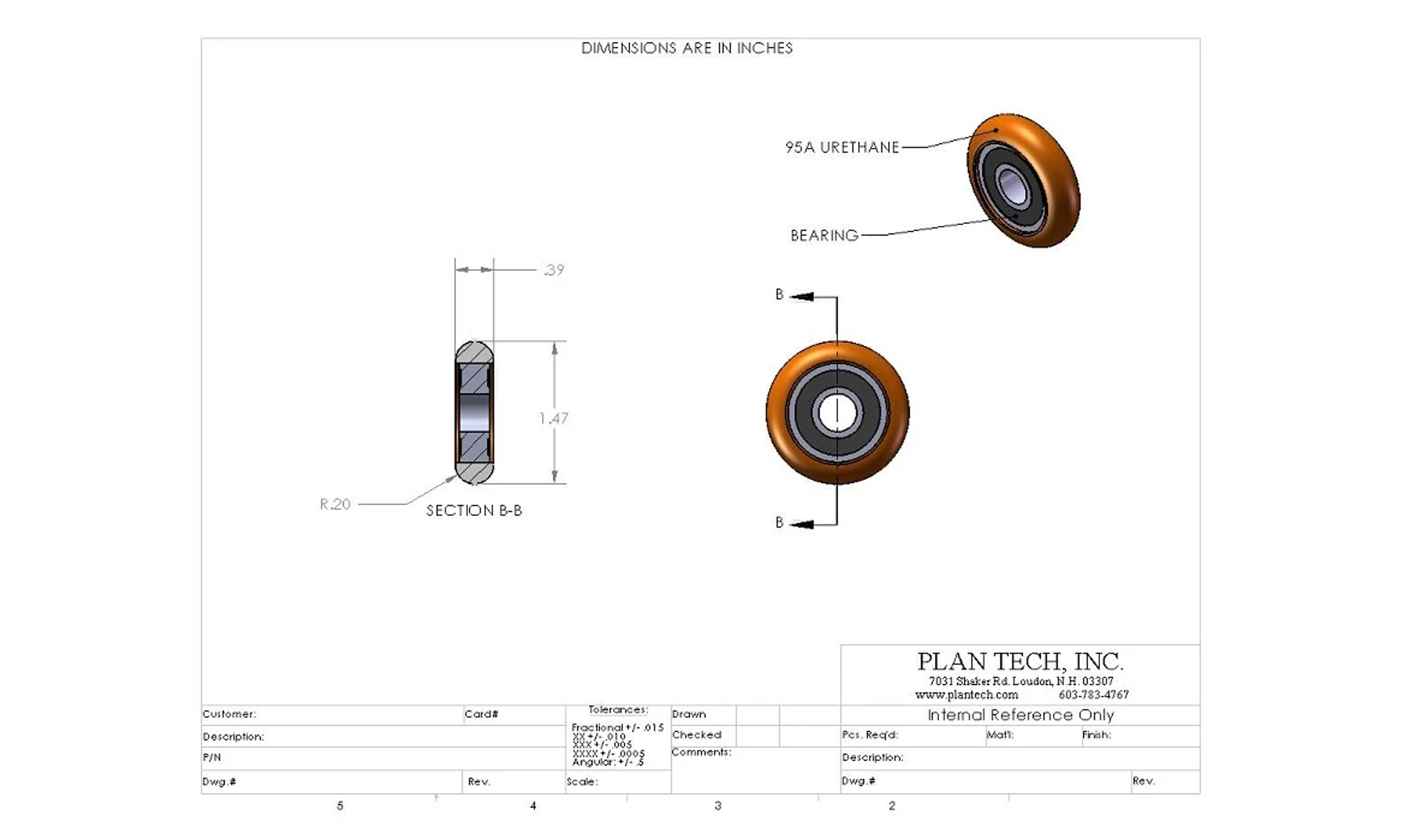 PU Wheels Dimension Drawings