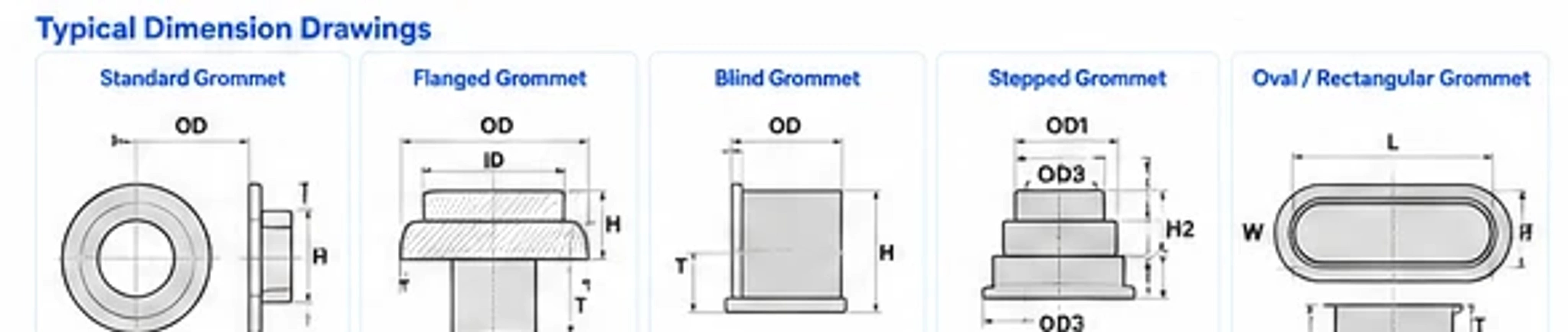 Rubber Grommets Dimension Drawings
