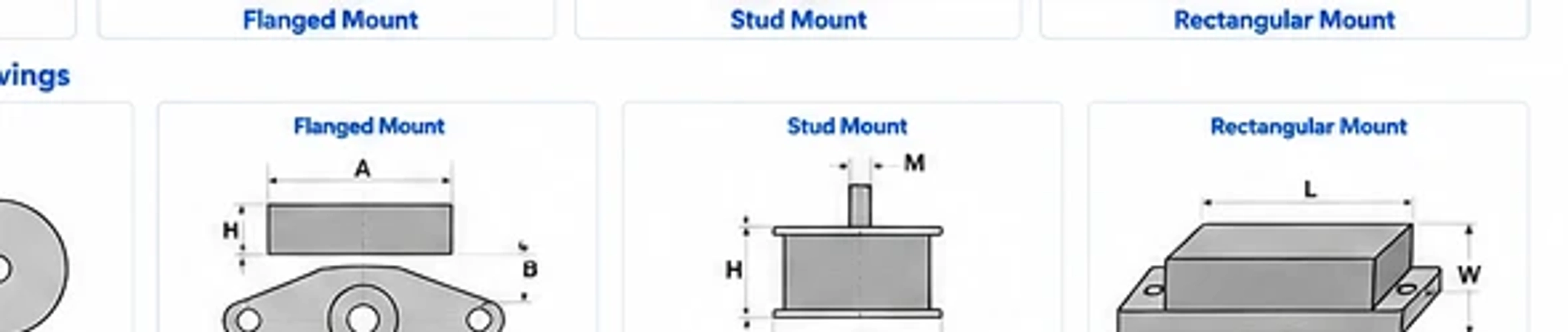 Rubber Mounts Dimension Drawings