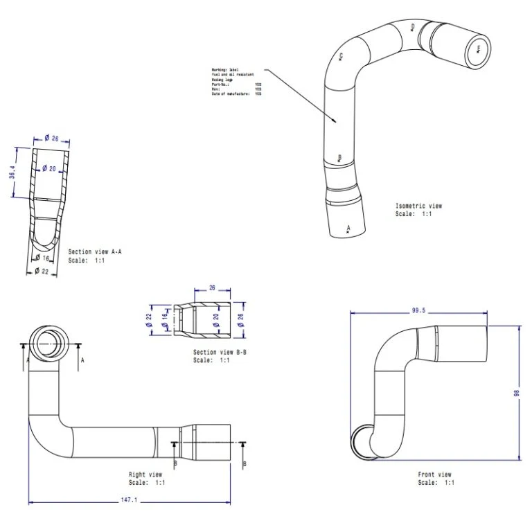 Silicone Tubes Dimension Drawings