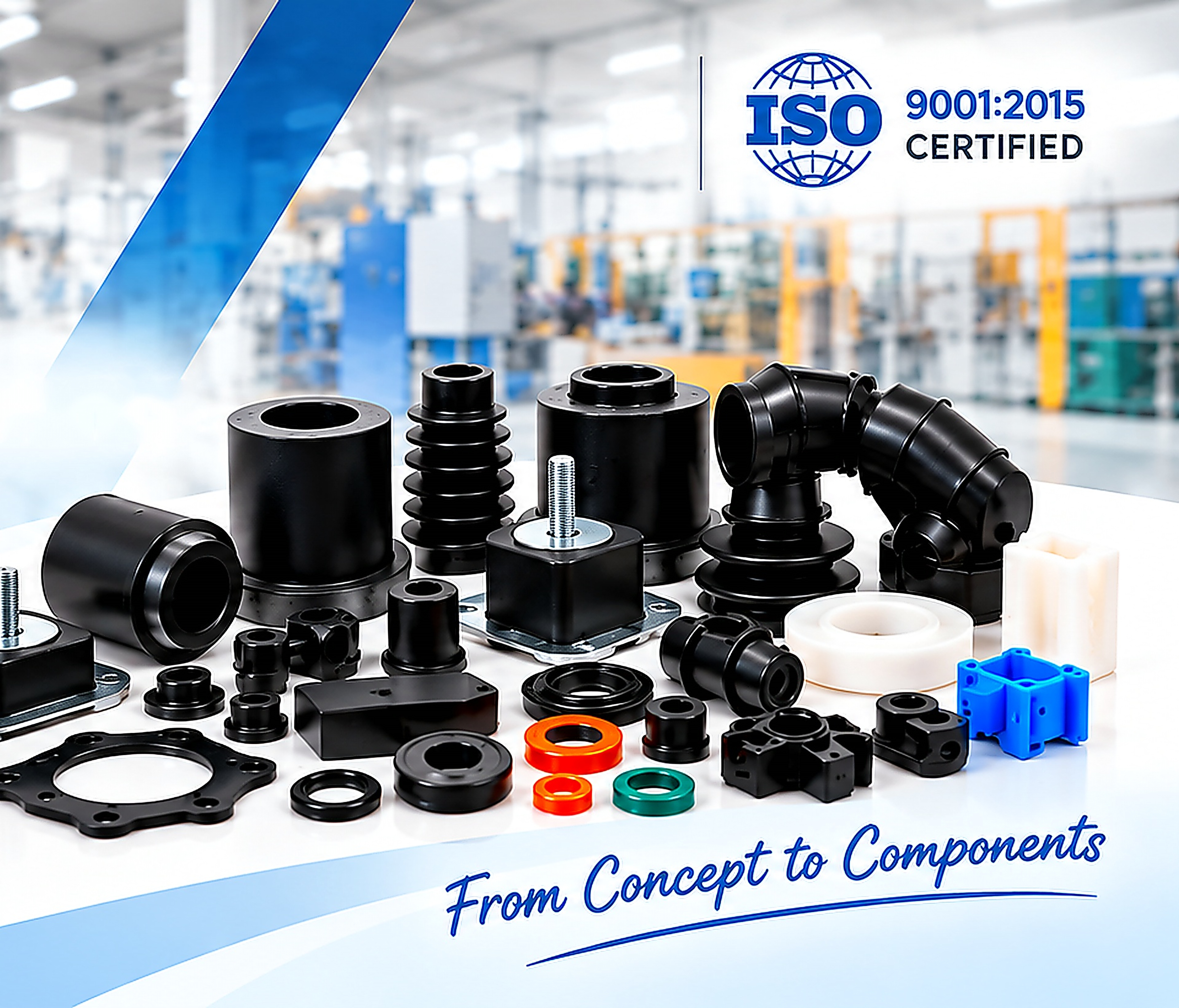 Bhushan Rubber custom engineered components, ISO 9001:2015 certified, from concept to components
